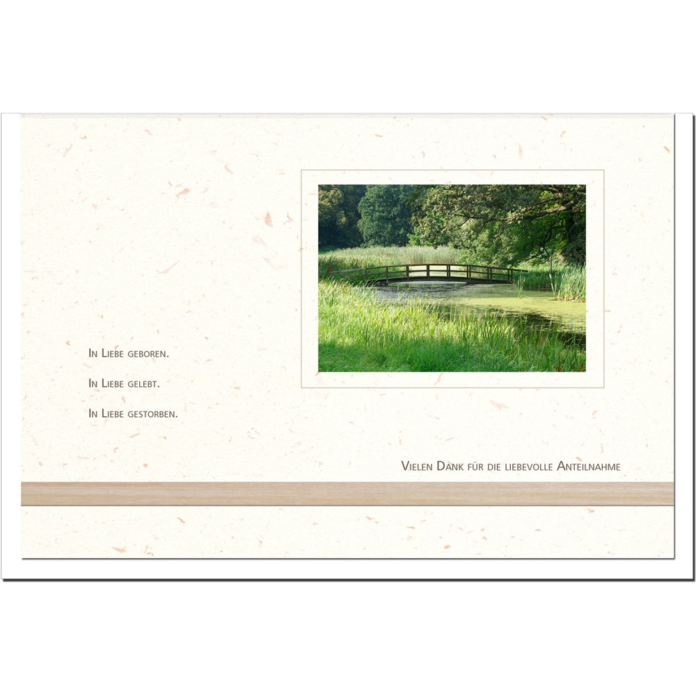 Trauer Danksagungskarten Motiv Brücke am Fluss im 5er Set mit weißen Umschlägen