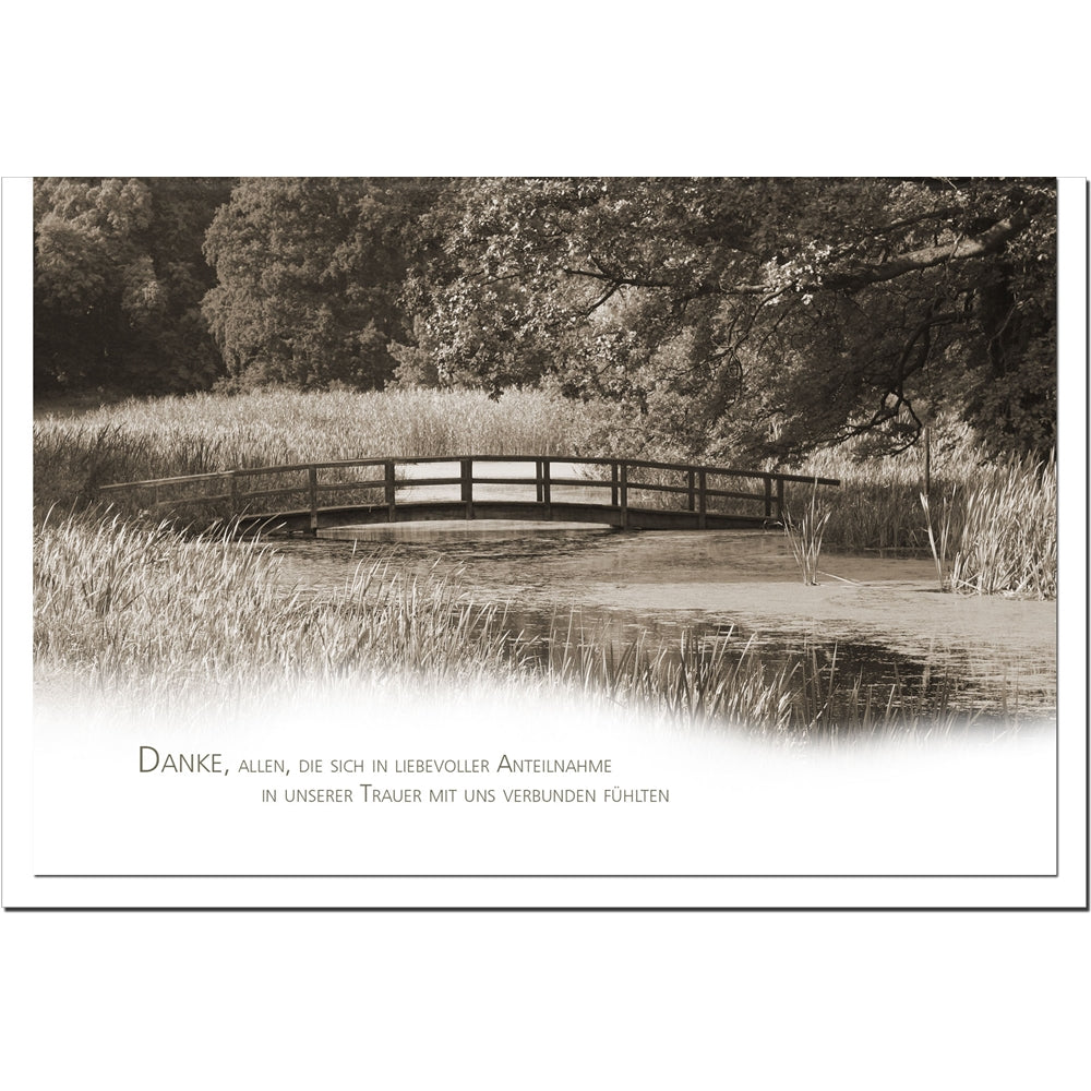 Trauer Danksagungskarten Motiv Brücke am Bach im 5er Set mit weißen Umschlägen