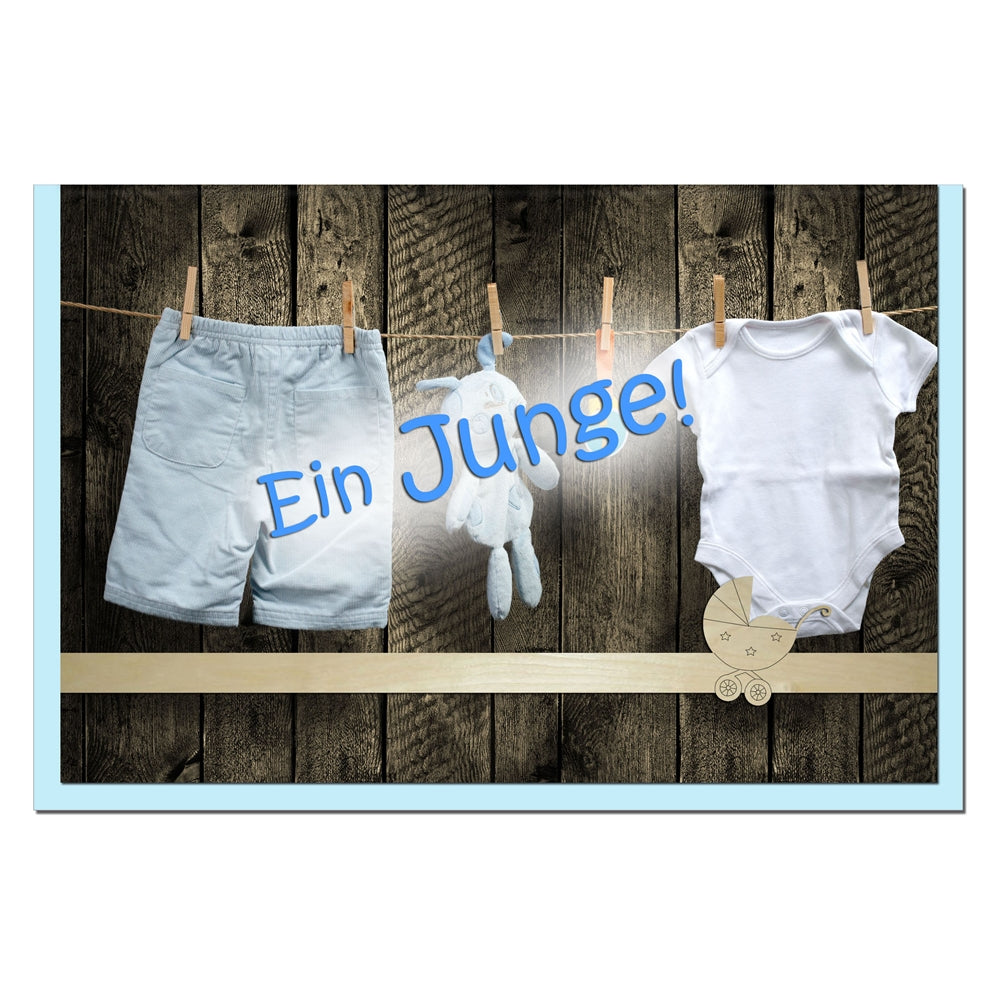 metALUm Karte zur Geburt eines Jungen HELLBLAUE BABYKLEIDUNG - 1205002S