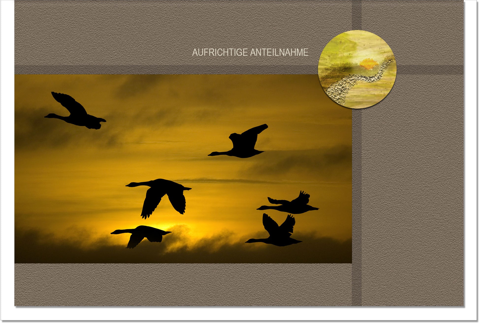 Trauerkarte Beileidskarte Kondolenzkarte Anteilnahme Wildgänse Sonnenuntergang