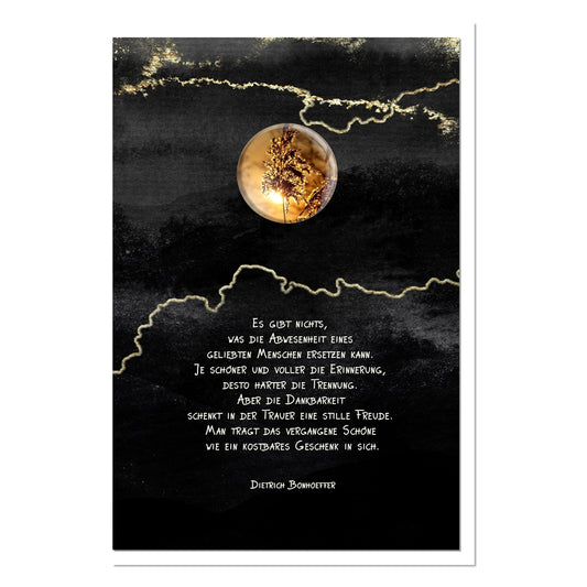 metALUm Trauerkarte B6 mit 3D-Verzierung – Motiv Lebensbaum – Zitat von Dietrich Bonhoeffer