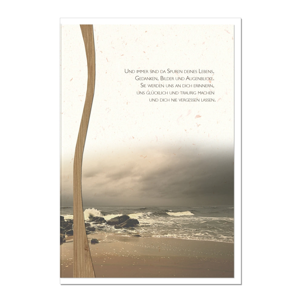 metALUm Trauerkarte A4 – Kondolenzkarte ohne Verzierung mit weißem Umschlag – Meeresmotiv mit Zitat
