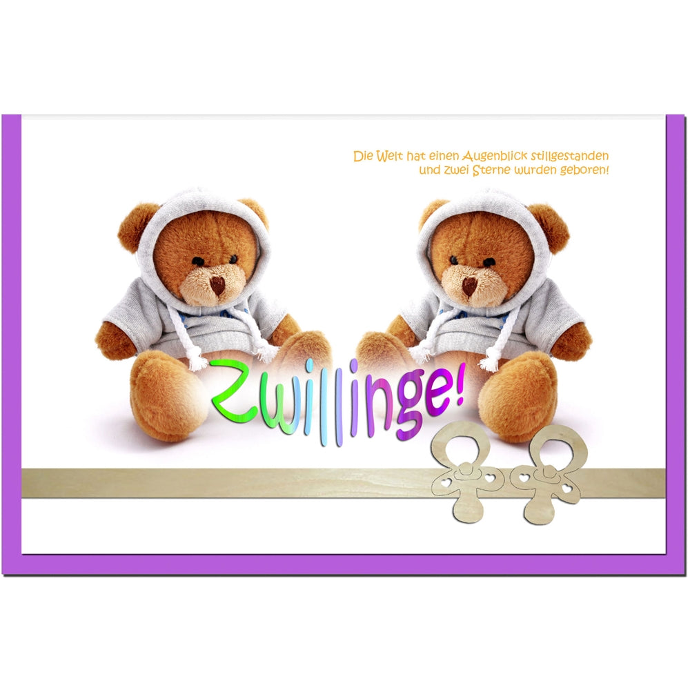 metALUm Karte zur Geburt von Zwillingen ZWEI TEDDYS - 1205009S