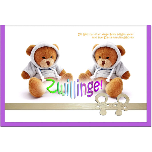 metALUm Karte zur Geburt von Zwillingen ZWEI TEDDYS - 1205009S