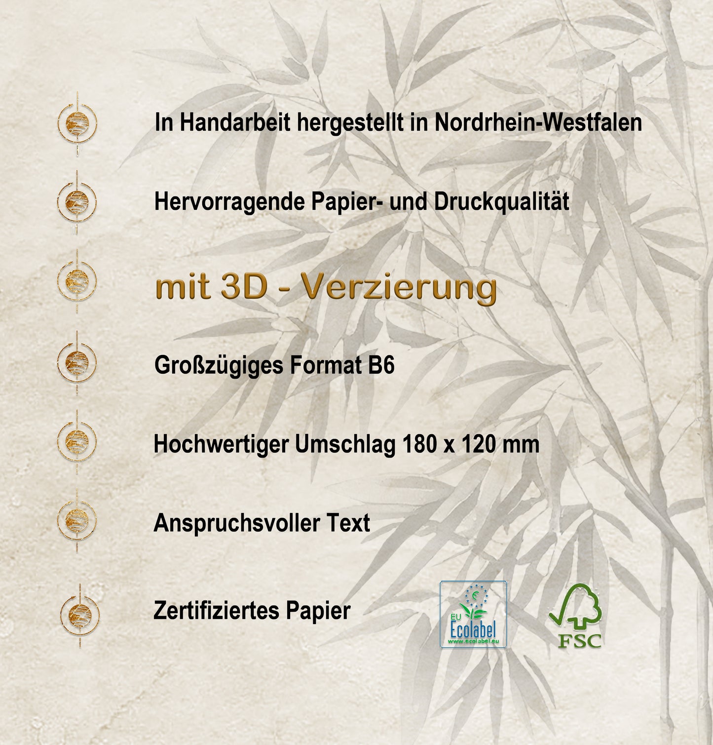 metALUm Trauerkarte B6 mit 3D-Kunstharzverzierung – Motiv Herbstblatt in Dunkelgold – In stiller Anteilnahme