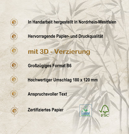 metALUm Trauerkarte B6 mit 3D-Kunstharzverzierung – Motiv Herbstblatt in Dunkelgold – In stiller Anteilnahme