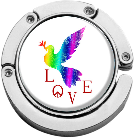 metALUm Taschenaufhänger Handtaschenhalter Friedenstaube mit faltbarem Magnetverschluss #2601007