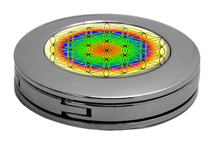 metALUm Taschenaufhänger Handtaschenhalter Blume des Lebens mit faltbarem Magnetverschluss #2601009