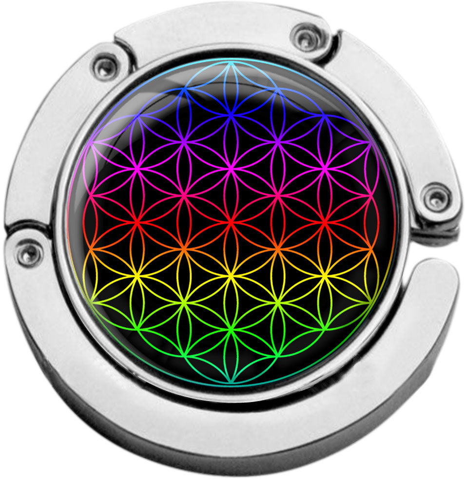 metALUm Taschenaufhänger Handtaschenhalter Blume des Lebens mit faltbarem Magnetverschluss #2601043