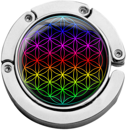 metALUm Taschenaufhänger Handtaschenhalter Blume des Lebens mit faltbarem Magnetverschluss #2601043