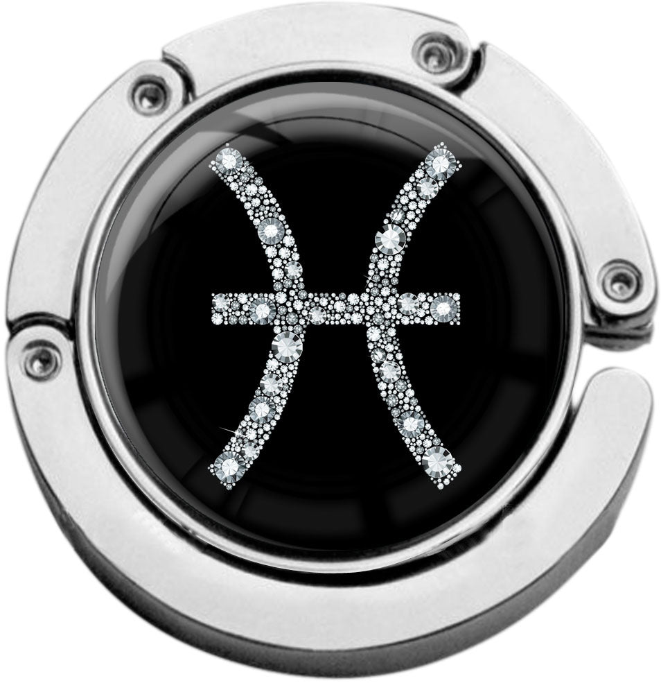 metALUm Taschenaufhänger Handtaschenhalter Sternzeichen Fische IN Silber mit faltbarem Magnetverschluss #2601069