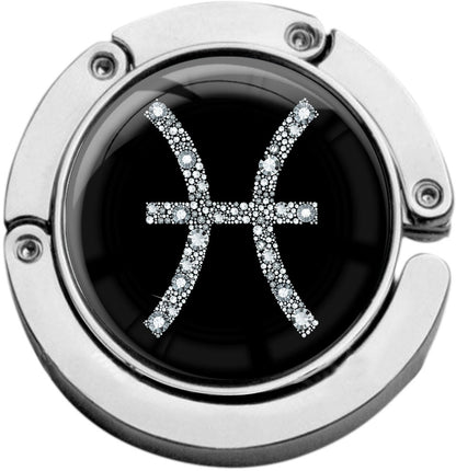 metALUm Taschenaufhänger Handtaschenhalter Sternzeichen Fische IN Silber mit faltbarem Magnetverschluss #2601069