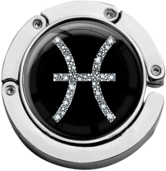 metALUm Taschenaufhänger Handtaschenhalter Sternzeichen Fische IN Silber mit faltbarem Magnetverschluss #2601069