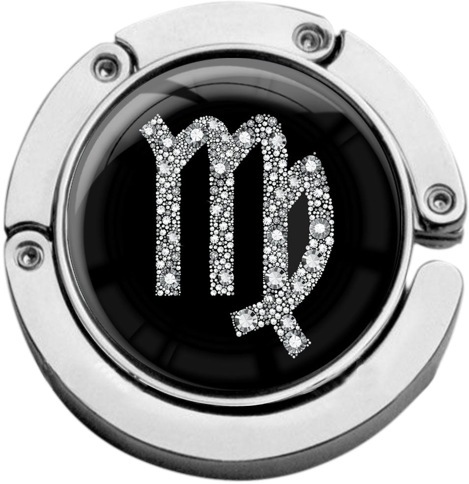 metALUm Taschenaufhänger Handtaschenhalter Sternzeichen Jungfrau IN Silber mit faltbarem Magnetverschluss #2601070