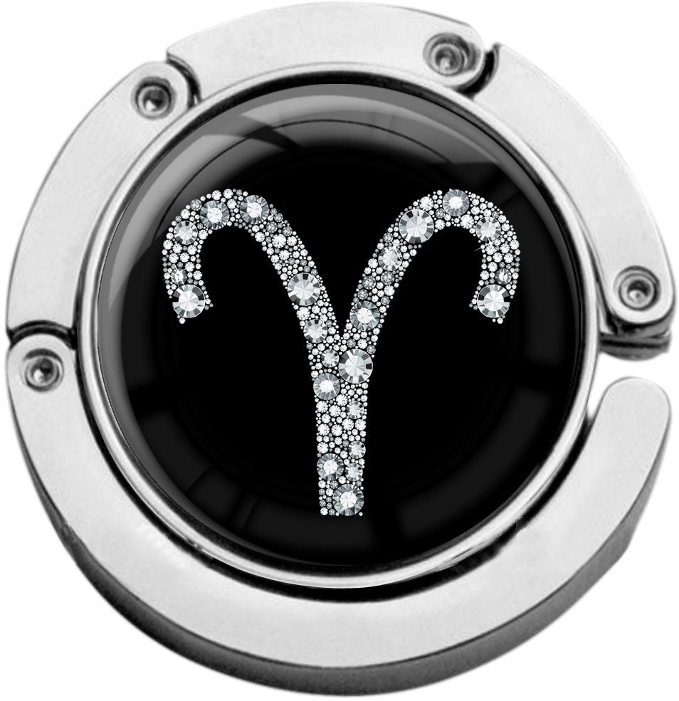 metALUm Taschenaufhänger Handtaschenhalter Sternzeichen Widder IN Silber mit faltbarem Magnetverschluss #2601072