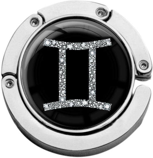 metALUm Taschenaufhänger Handtaschenhalter Sternzeichen ZWILLING IN Silber mit faltbarem Magnetverschluss #2601073