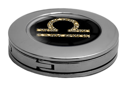 metALUm Taschenaufhänger Handtaschenhalter Sternzeichen Waage IN Gold mit faltbarem Magnetverschluss #2601076