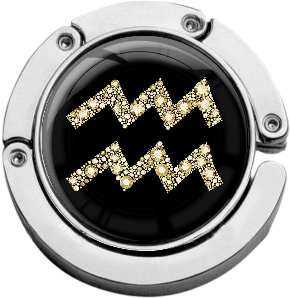 metALUm Taschenaufhänger Handtaschenhalter Sternzeichen WASSERMANN IN Gold mit faltbarem Magnetverschluss #2601078