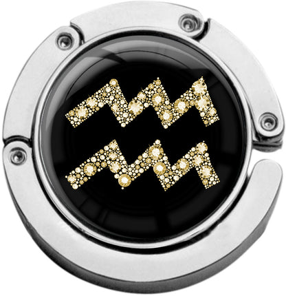 metALUm Taschenaufhänger Handtaschenhalter Sternzeichen WASSERMANN IN Gold mit faltbarem Magnetverschluss #2601078