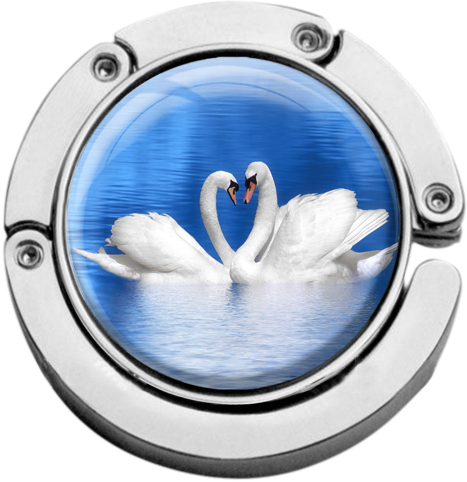 metALUm Taschenaufhänger Handtaschenhalter SCHWÄNE mit faltbarem Magnetverschluss #2601189