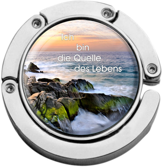 metALUm christlicher Taschenaufhänger Quelle des Lebens mit faltbarem Magnetverschluss #265010008