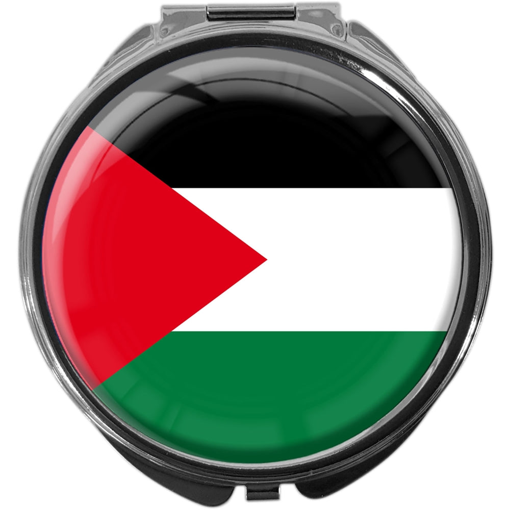 metALUm Pillendose mit Spiegel rund Metall 3 Fächer FLAGGE PALÄSTINA #0051
