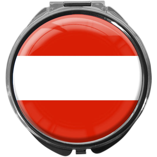 metALUm Pillendose mit Spiegel rund Metall 3 Fächer FLAGGE ÖSTERREICH #0019