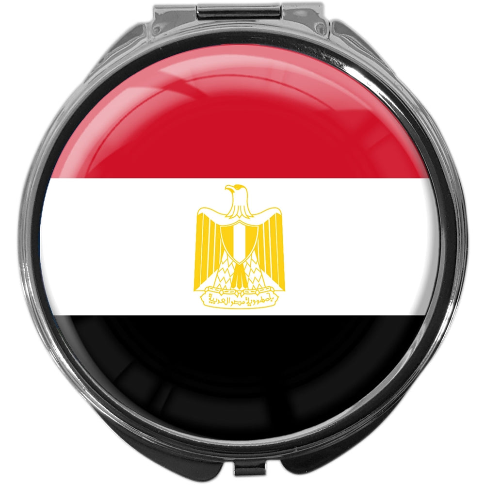 metALUm Pillendose mit Spiegel rund Metall 3 Fächer FLAGGE ÄGYPTEN #0072