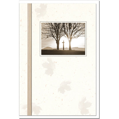 Trauerkarte IN GOTTES HAND- Kreuz im Sonnenuntergang - metALUm #01534