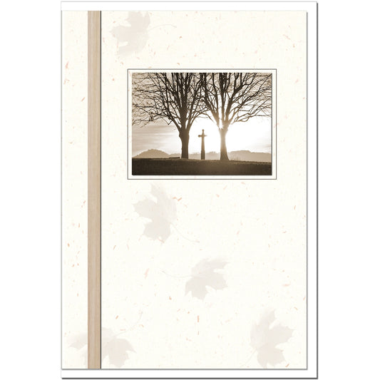Trauerkarte IN GOTTES HAND- Kreuz im Sonnenuntergang - metALUm #01534