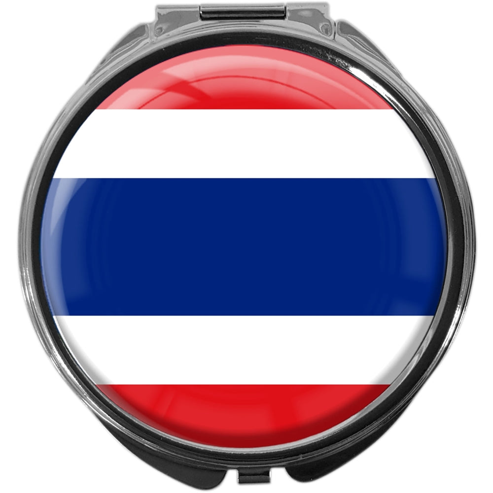 metALUm Pillendose mit Spiegel rund Metall 3 Fächer FLAGGE THAILAND #0038