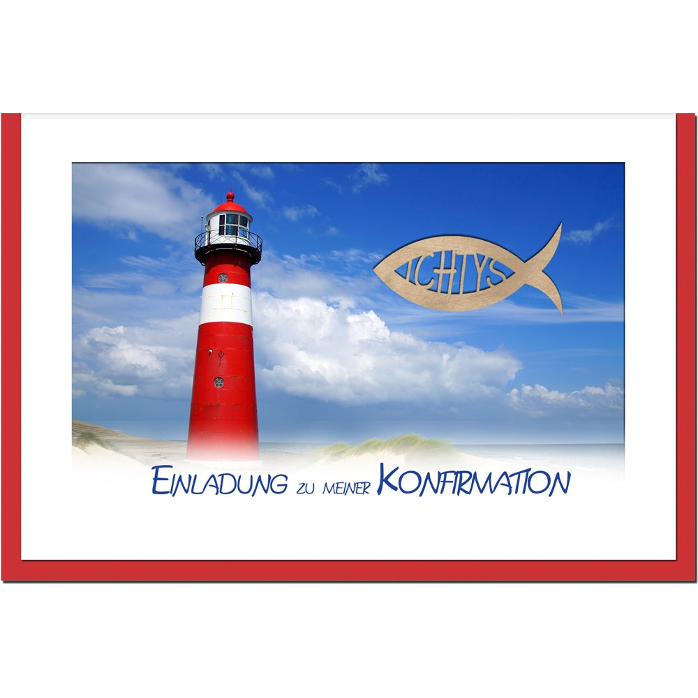 metALUm Einladungskarten KONFIRMATION - Leuchtturm