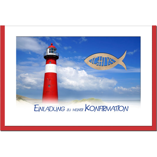 metALUm Einladungskarten KONFIRMATION - Leuchtturm