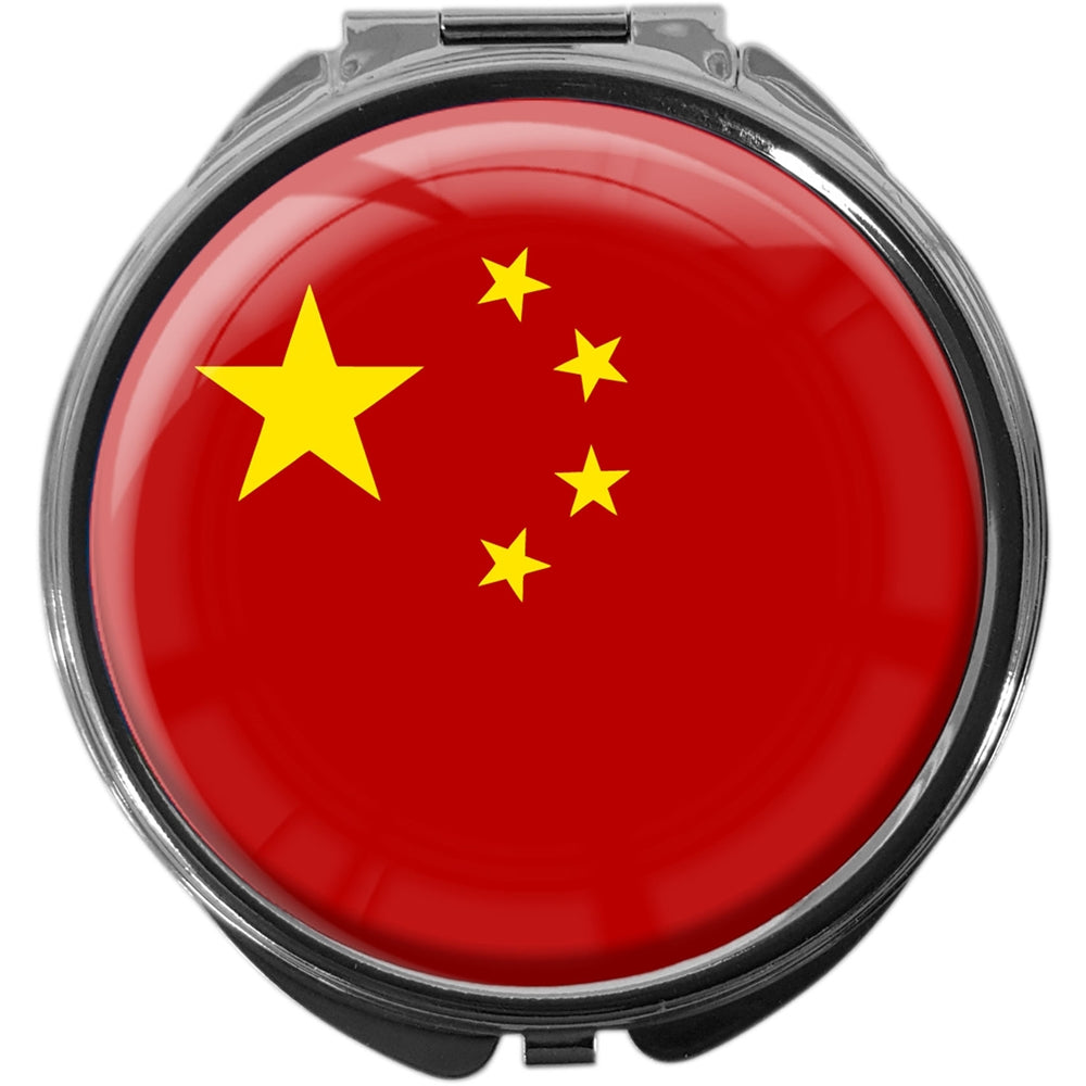 metALUm Pillendose mit Spiegel rund Metall 3 Fächer FLAGGE CHINA #0041