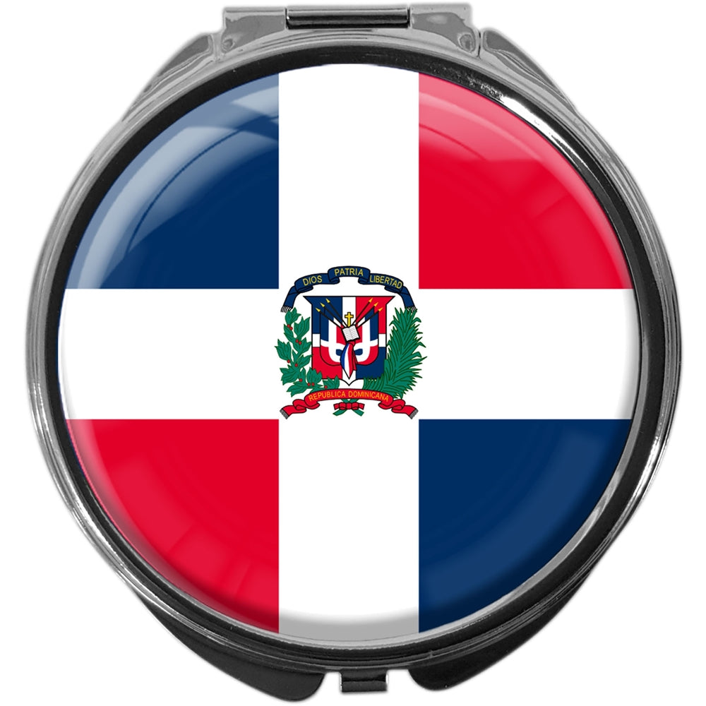 metALUm Pillendose mit Spiegel rund Metall 3 Fächer FLAGGE DOMINIKANISCHE REPUBLIK #0018
