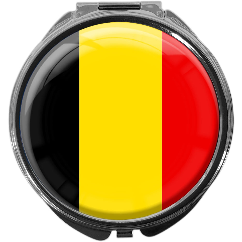 metALUm Pillendose mit Spiegel rund Metall 3 Fächer FLAGGE BELGIEN #0014