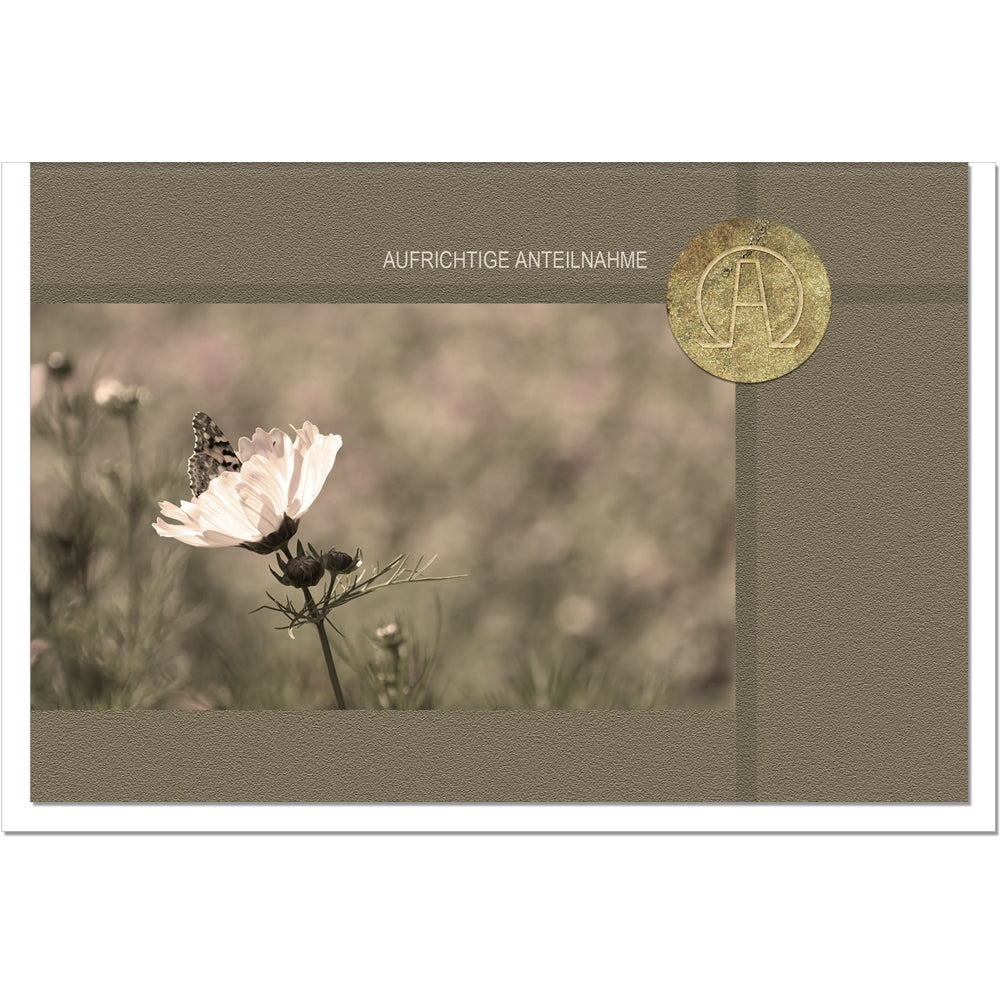 Trauerkarte Beileidskarte Kondolenzkarte Anteilnahme Alpha und Omega Zarte Blüte