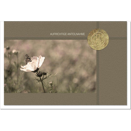 Trauerkarte Beileidskarte Kondolenzkarte Anteilnahme Alpha und Omega Zarte Blüte