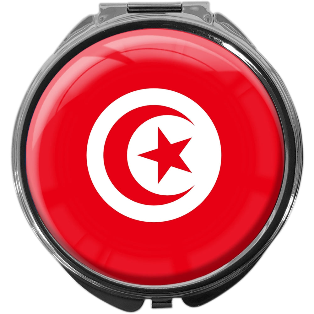 metALUm Pillendose mit Spiegel rund Metall 3 Fächer FLAGGE TUNESIEN #0074
