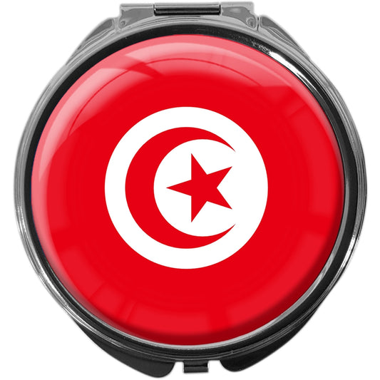 metALUm Pillendose mit Spiegel rund Metall 3 Fächer FLAGGE TUNESIEN #0074