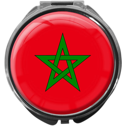 metALUm Pillendose mit Spiegel rund Metall 3 Fächer FLAGGE MAROKKO #0073