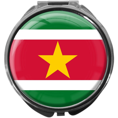 metALUm Pillendose mit Spiegel rund Metall 3 Fächer FLAGGE SURINAME #0087