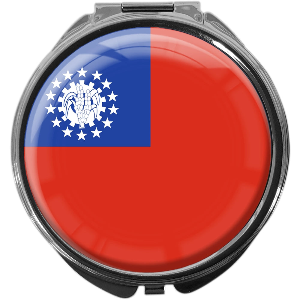 metALUm Pillendose mit Spiegel rund Metall 3 Fächer FLAGGE MYANMAR #0117
