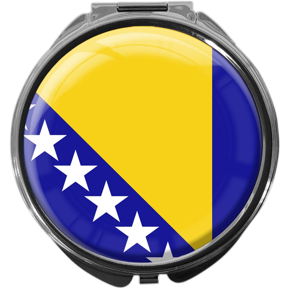 metALUm Pillendose mit Spiegel rund Metall 3 Fächer FLAGGE BOSNIEN HERZEGOWINA #0066