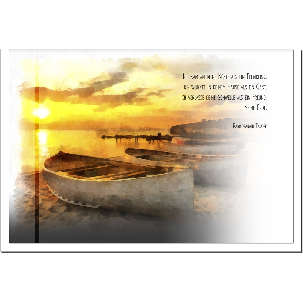 Trauerkarte STRAND DES LEBENS - Boote im Sonnenuntergang - metALUm # 3300042