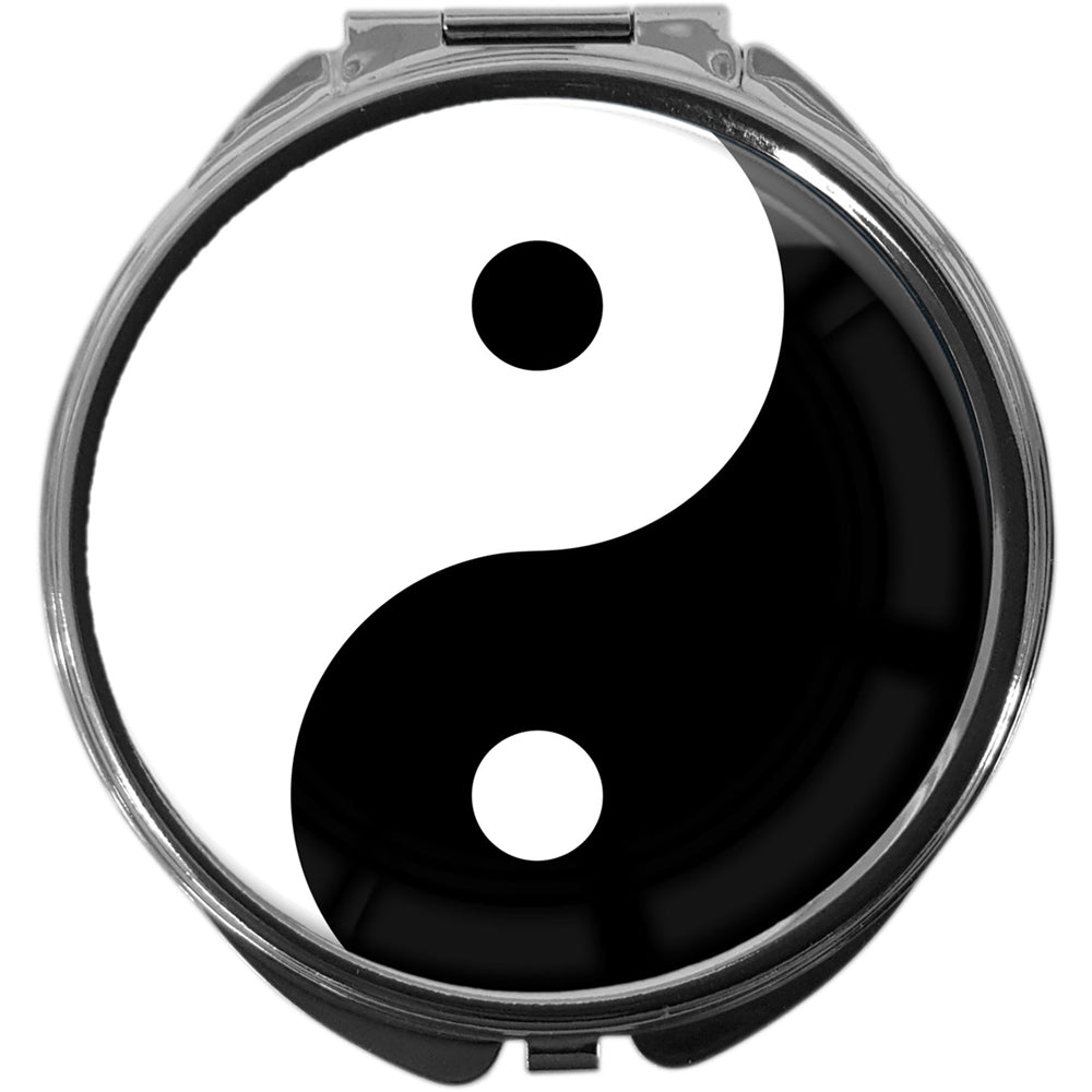 metALUm Pillendose mit Spiegel rund Metall 3 Fächer YIN YANG #1047