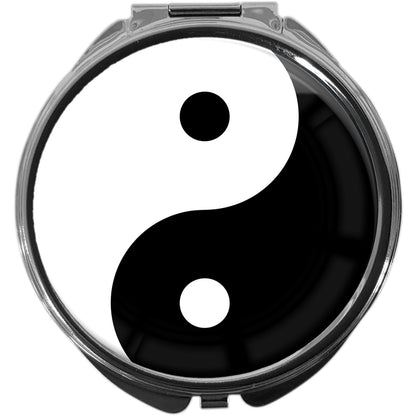 metALUm Pillendose mit Spiegel rund Metall 3 Fächer YIN YANG #1047