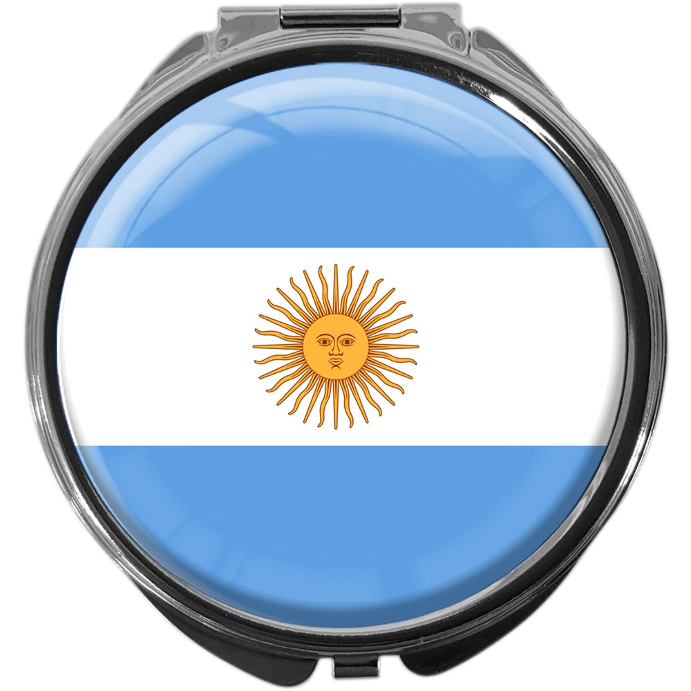 metALUm Pillendose mit Spiegel rund Metall 3 Fächer FLAGGE ARGENTINIEN #0012
