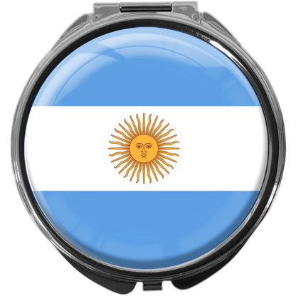 metALUm Pillendose mit Spiegel rund Metall 3 Fächer FLAGGE ARGENTINIEN #0012