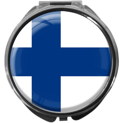 metALUm Pillendose mit Spiegel rund Metall 3 Fächer FLAGGE FINNLAND #0022